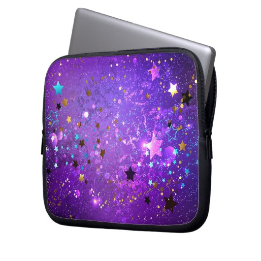 Lila Hintergrund mit Sternen Laptopschutzhülle (Vorderseite Links)