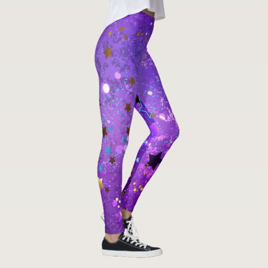 Lila Hintergrund mit Sternen Leggings (Rechts)