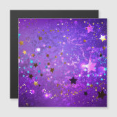 Lila Hintergrund mit Sternen Magneteinladung (Vorne/Hinten)