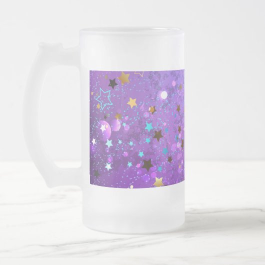 Lila Hintergrund mit Sternen Mattglas Bierglas (Links)