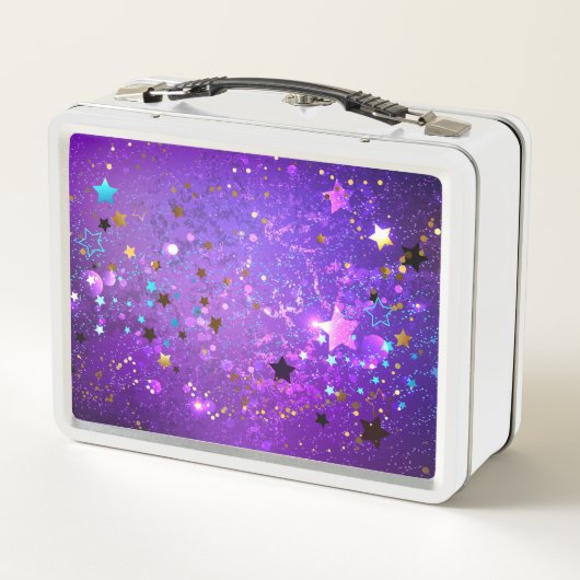 Lila Hintergrund mit Sternen Metall Brotdose (Rückseite)