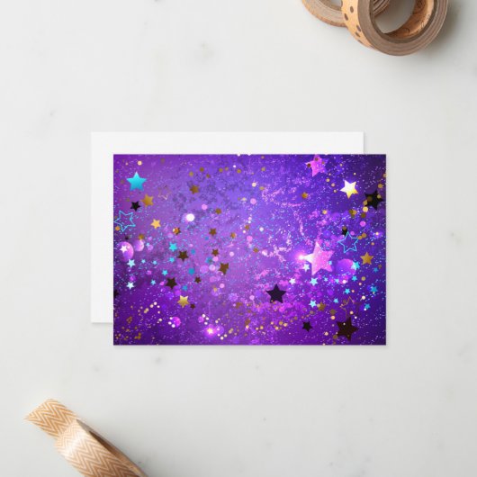 Lila Hintergrund mit Sternen Mitteilungskarte (Vorderseite/Rückseite Beispiel)