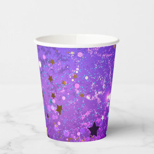 Lila Hintergrund mit Sternen Pappbecher (Links)