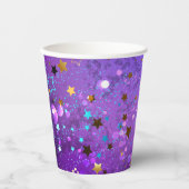 Lila Hintergrund mit Sternen Pappbecher (Vorderseite)