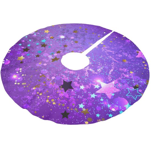 Lila Hintergrund mit Sternen Polyester Weihnachtsbaumdecke (Schrägansicht)