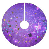 Lila Hintergrund mit Sternen Polyester Weihnachtsbaumdecke (Vorderseite)