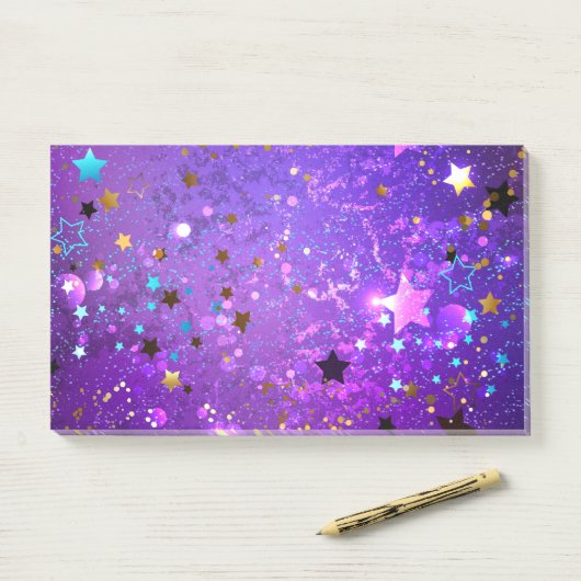 Lila Hintergrund mit Sternen Post-it Klebezettel (Auf Schreibtisch)
