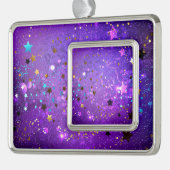 Lila Hintergrund mit Sternen Rahmen-Ornament Silber (Links)