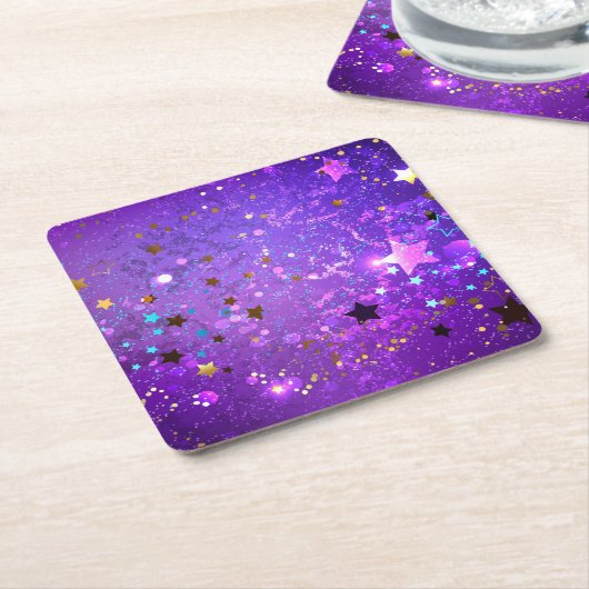 Lila Hintergrund mit Sternen Rechteckiger Pappuntersetzer (angewinkelt)