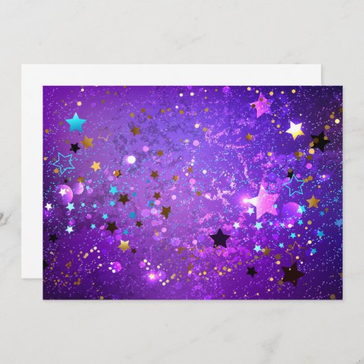 Lila Hintergrund mit Sternen Save The Date (Vorne/Hinten)