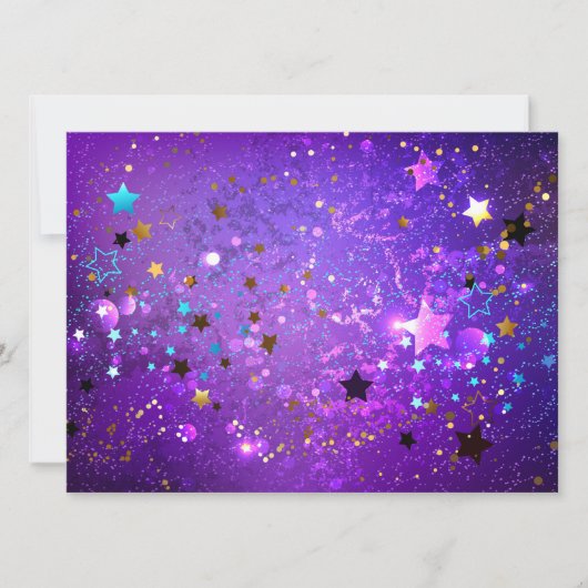 Lila Hintergrund mit Sternen Save The Date (Vorderseite)