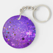 Lila Hintergrund mit Sternen Schlüsselanhänger (Rückseite)