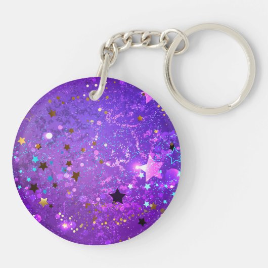 Lila Hintergrund mit Sternen Schlüsselanhänger (Rückseite)