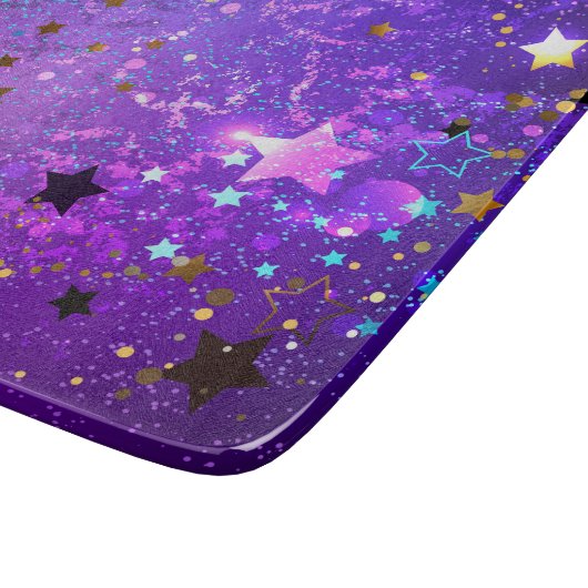 Lila Hintergrund mit Sternen Schneidebrett (Ecke)