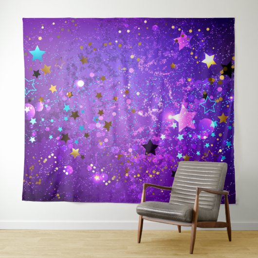 Lila Hintergrund mit Sternen Wandteppich (Beispiel (Horizontal))