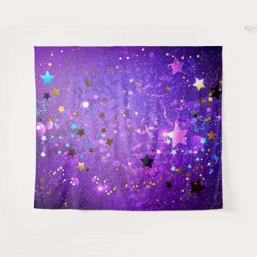 Lila Hintergrund mit Sternen Wandteppich (Vorderseite (Horizontal))