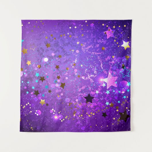 Lila Hintergrund mit Sternen Wandteppich (Vorderseite)