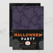Lila Hintergrund mit weißem Ghosts Schwarzes Hallo Einladung (Vorne/Hinten)