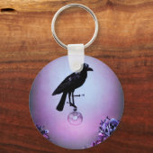 Lila Hintergrund Raven Schlüsselanhänger (Vorderseite)