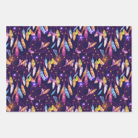 Lila Hintergrundeffekt Traumfänger Geschenkpapier Set (Vorderseite)