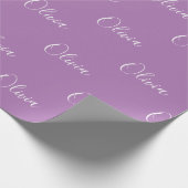 Lila Hintergrundname Girly Eleganter Name Geschenkpapier (Ecke)