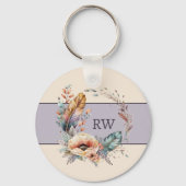 Lila Hinzufügen eines ersten blumengeschmückten Fo Schlüsselanhänger (Vorderseite)