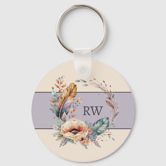 Lila Hinzufügen eines ersten blumengeschmückten Fo Schlüsselanhänger (Vorderseite)