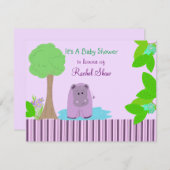 Lila Hippo Baby Dusche Einladung (Vorne/Hinten)