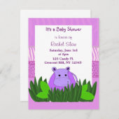 Lila Hippo Baby Dusche Einladung (Vorne/Hinten)