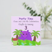 Lila Hippo-Geburtstagsempfang Einladung (Stehend Vorderseite)