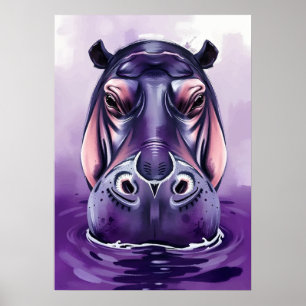 Lila Hippo-Gesicht - kühne und spielerische Wasser Poster