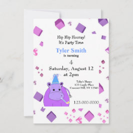 Lila Hippo-Party Einladung