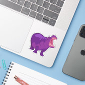 Lila Hippo Vector Sticker (Laptop mit iPhone)