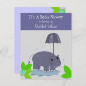 Lila Hippopotamus Kinderdusche Einladung (Vorne/Hinten)
