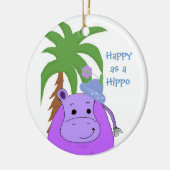 Lila Hippopotamus mit Palmenbaum Keramik Ornament (Links)