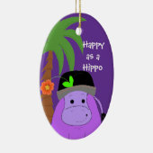 Lila Hippopotamus mit Palmenbaum Keramikornament (Rechts)
