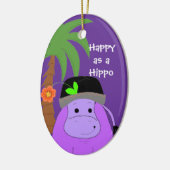Lila Hippopotamus mit Palmenbaum Keramikornament (Links)