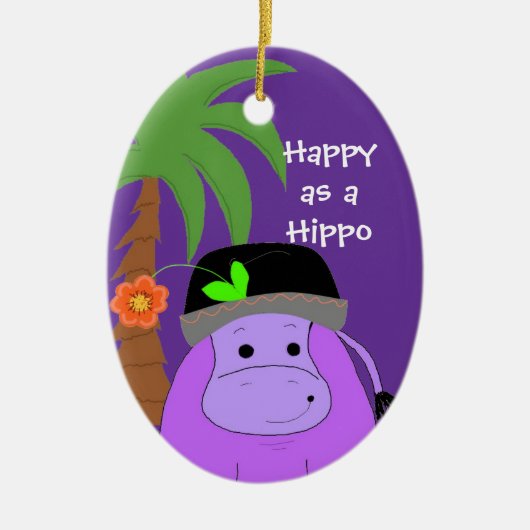 Lila Hippopotamus mit Palmenbaum Keramikornament (Vorne)
