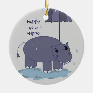 Lila Hippopotamus mit Regenschirm Keramik Ornament