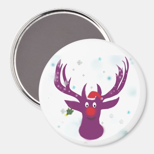 Lila Hirsch Happy Santa Cm Round Magnet (Vorderseite/Rückseite)