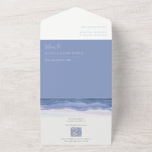 Lila Hochzeit All In One Einladung (Außenbereich)