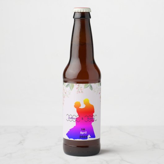 Lila Hochzeit Bierflaschenetikett (Vorderseite)