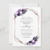 Lila Hochzeit der geometrischen botanischen Flora Einladung (Vorderseite)