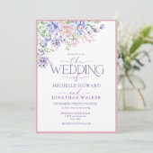 Lila Hochzeit der Wasserfarben in Rosa Einladung (Stehend Vorderseite)