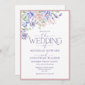 Lila Hochzeit der Wasserfarben in Rosa Einladung (Vorne/Hinten)