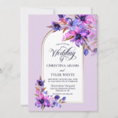 Lila Hochzeit der Wasserfarbenflora Einladung (Vorderseite)