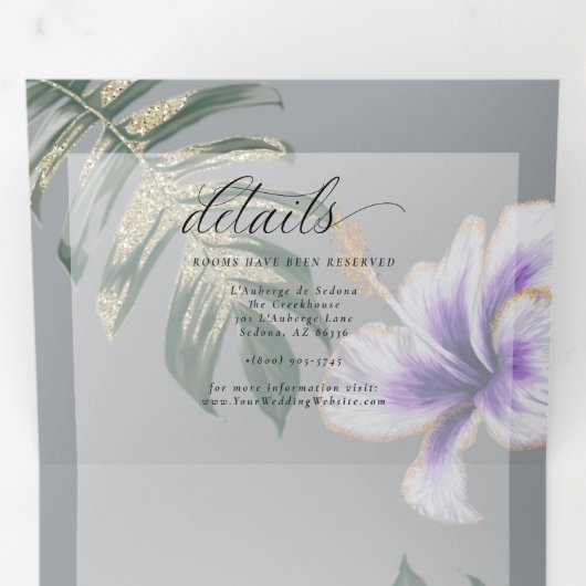 Lila Hochzeit des Hibiskus mit Wasserfarbe Dreifach Gefaltete Einladung (Innen Erste Seite)