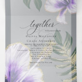 Lila Hochzeit des Hibiskus mit Wasserfarbe Dreifach Gefaltete Einladung (Innenseite Mitte)