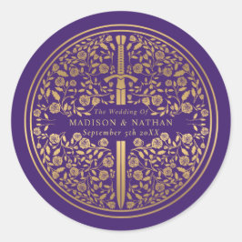 Lila Hochzeit des Königlichen Mittelalters Runder Aufkleber