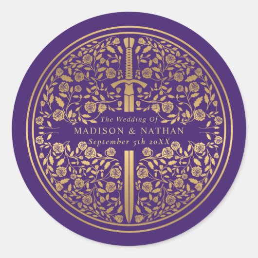 Lila Hochzeit des Königlichen Mittelalters Runder Aufkleber (Vorderseite)
